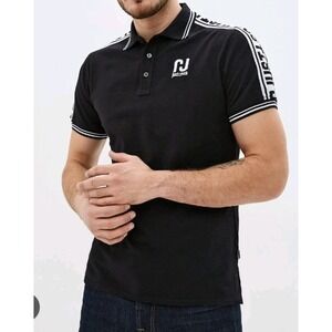 Just Cavalli Men Polo T-Shirt Black Cotton Size L Spellout Shoulder